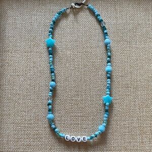 Turquoise Beaded Necklace with LOVE Charm
